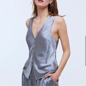 Madewell Silver Satin Cutaway Tank Vest